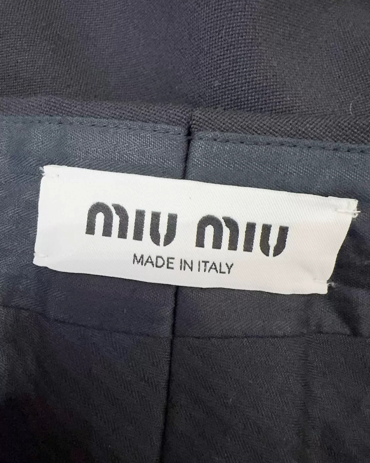 Miu Miu Wool Logo Pleated Mini Skirt Navy FR 38