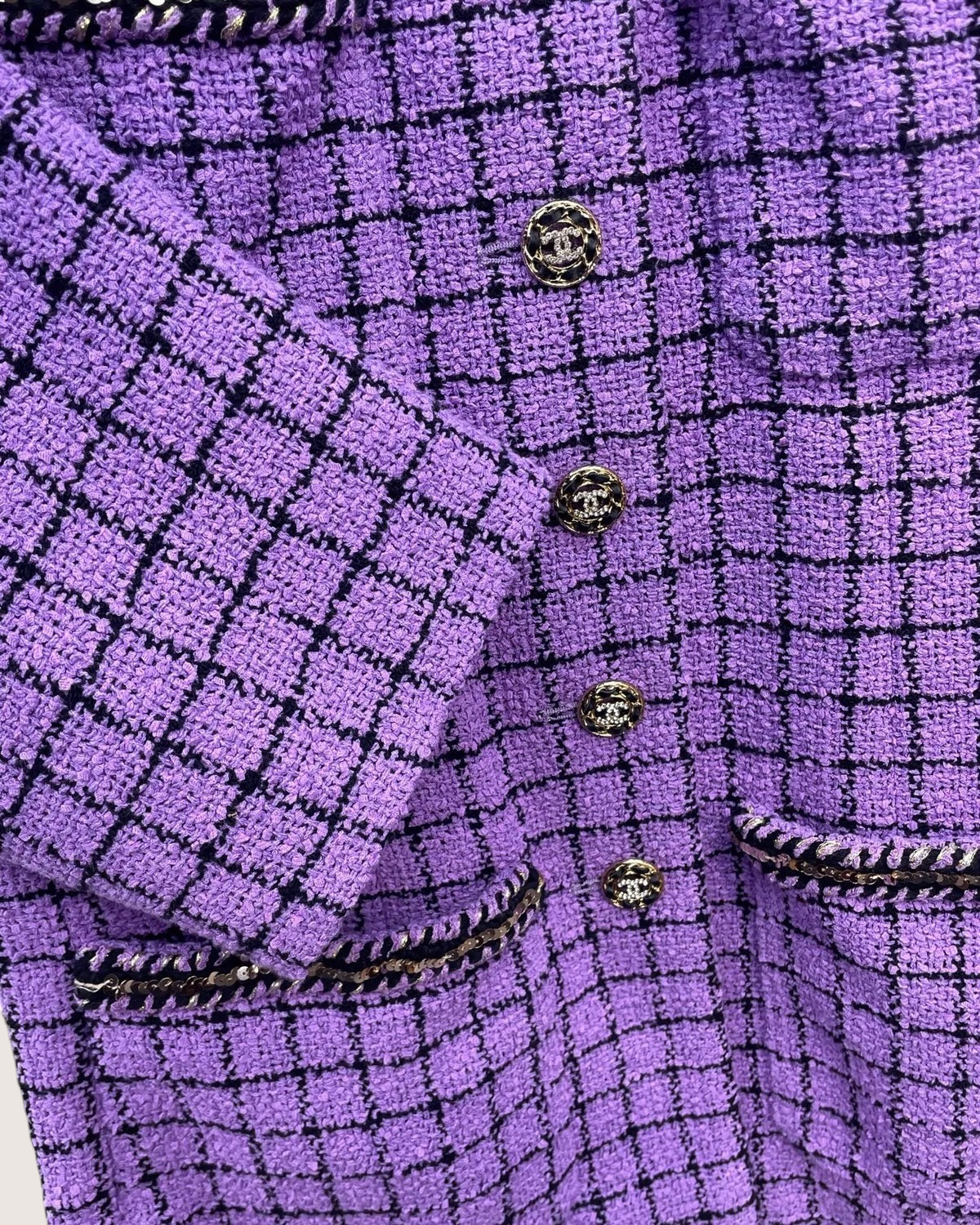 Chanel 22S Plaid Four-Pocket Tweed Jacket Purple, Black FR 38