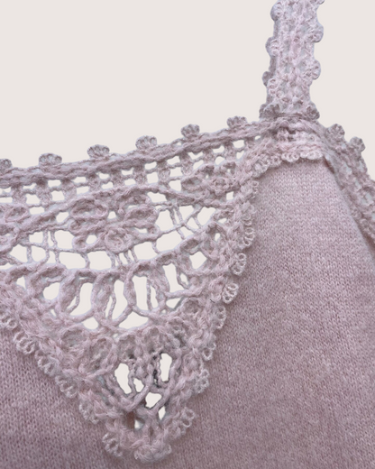 Chanel 25B Wool Crochet Strappy Top Pink, Beige/Ecru FR 34