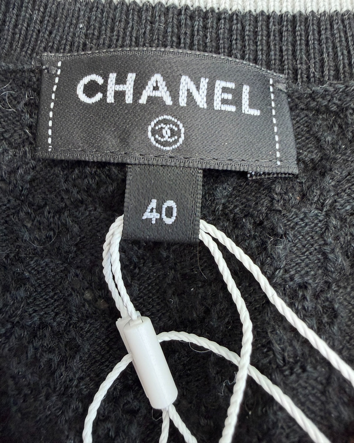 Chanel 26C Pointelle-Knit Cardigan Black, White, Orange FR 40