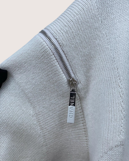 Chanel 25P Zipper Shoulder Cashmere Cardigan White FR 34