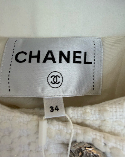 Chanel 22C Four-Pocket Tweed Jacket White FR 34