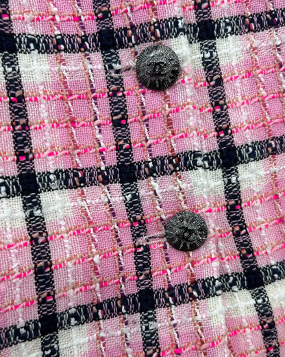 Chanel 24S Checked Tweed Jacket Pink, White, Black FR 34