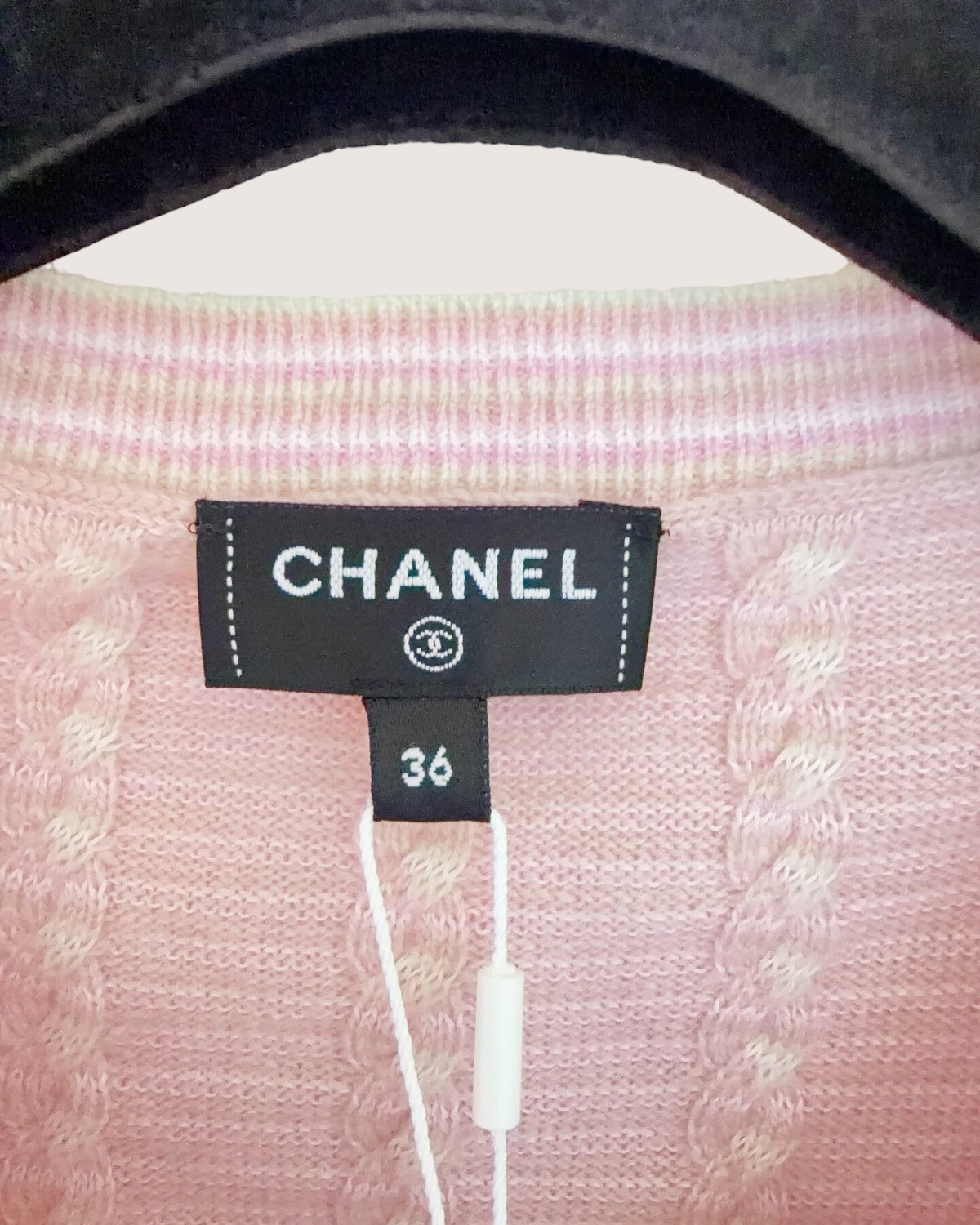 Chanel 25B Cashmere Feather-Trim Cardigan Pink, White FR 36