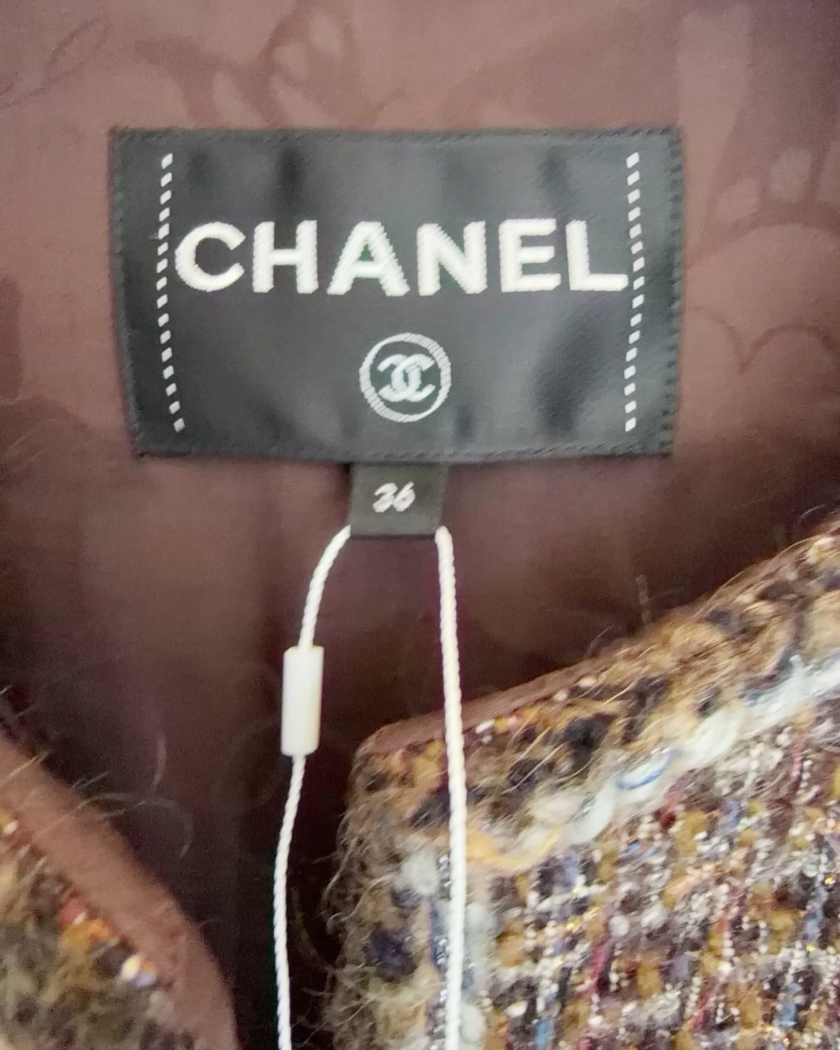 Chanel 18K Tweed Two-Pocket Jacket Brown, Grey, Multicolor FR 36