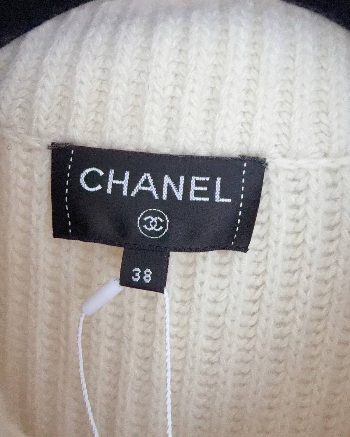 Chanel 19B Wool Zip-Up Cardigan Black, Beige/Ecru FR 38