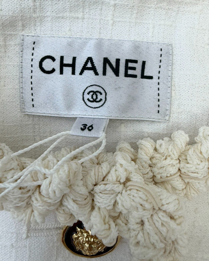 Chanel 26A Fringe-Trim Tweed Vest White FR 36