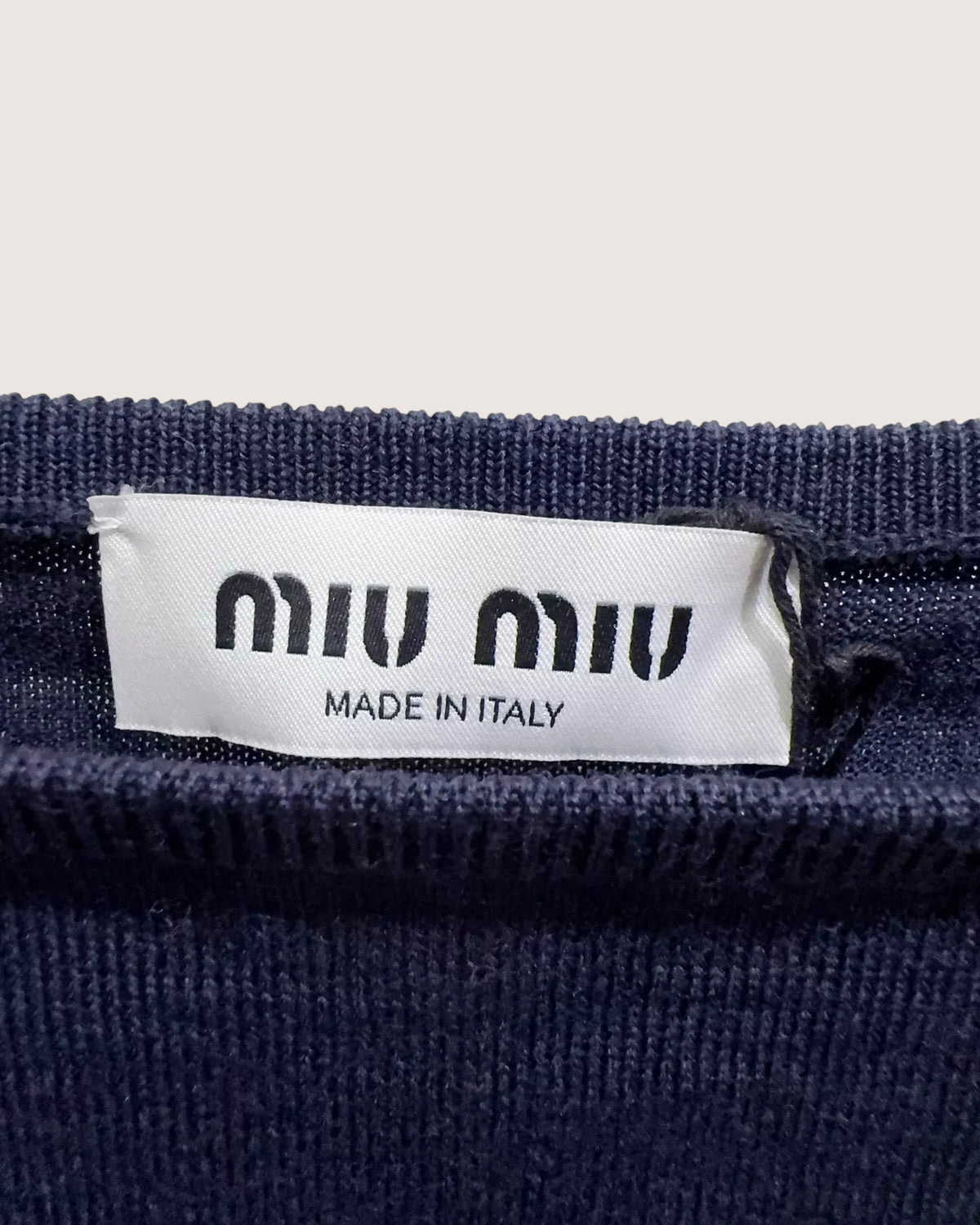 Miu Miu Off-Shoulder Wool Top Navy FR 38