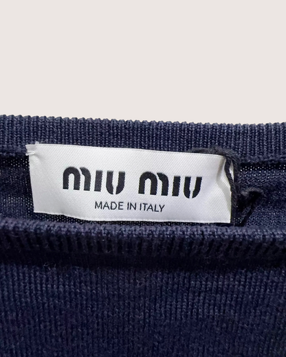 Miu Miu Off-Shoulder Wool Top Navy FR 38