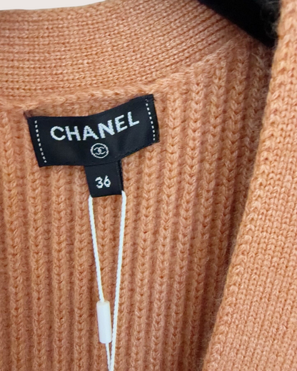 Chanel 21A Cashmere Floral-Textured Ribbed Cardigan Brown FR 36