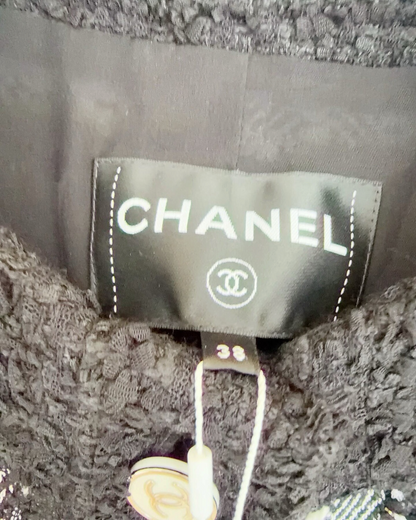 Chanel 23P Plaid Tweed Jacket Black, White, Grey FR 38