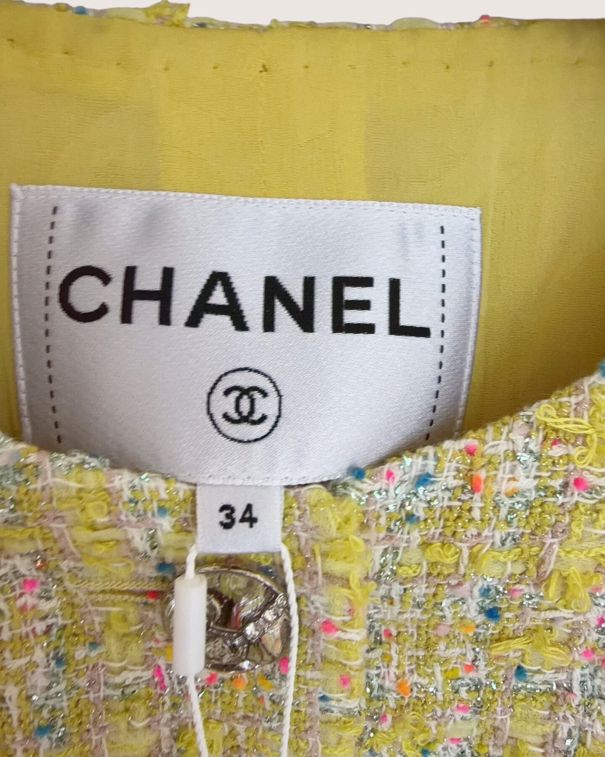 Chanel 24C Cropped Tweed Jacket Yellow, Multicolor FR 34