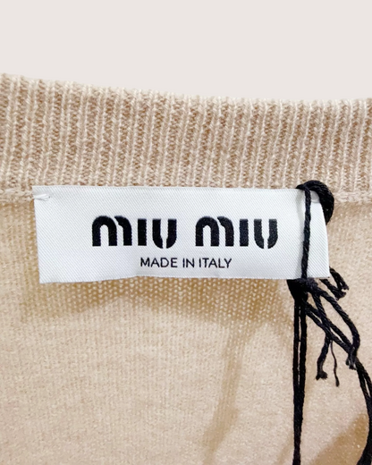 Miu Miu Argyle Wool Sweater Beige/Ecru, White FR 36