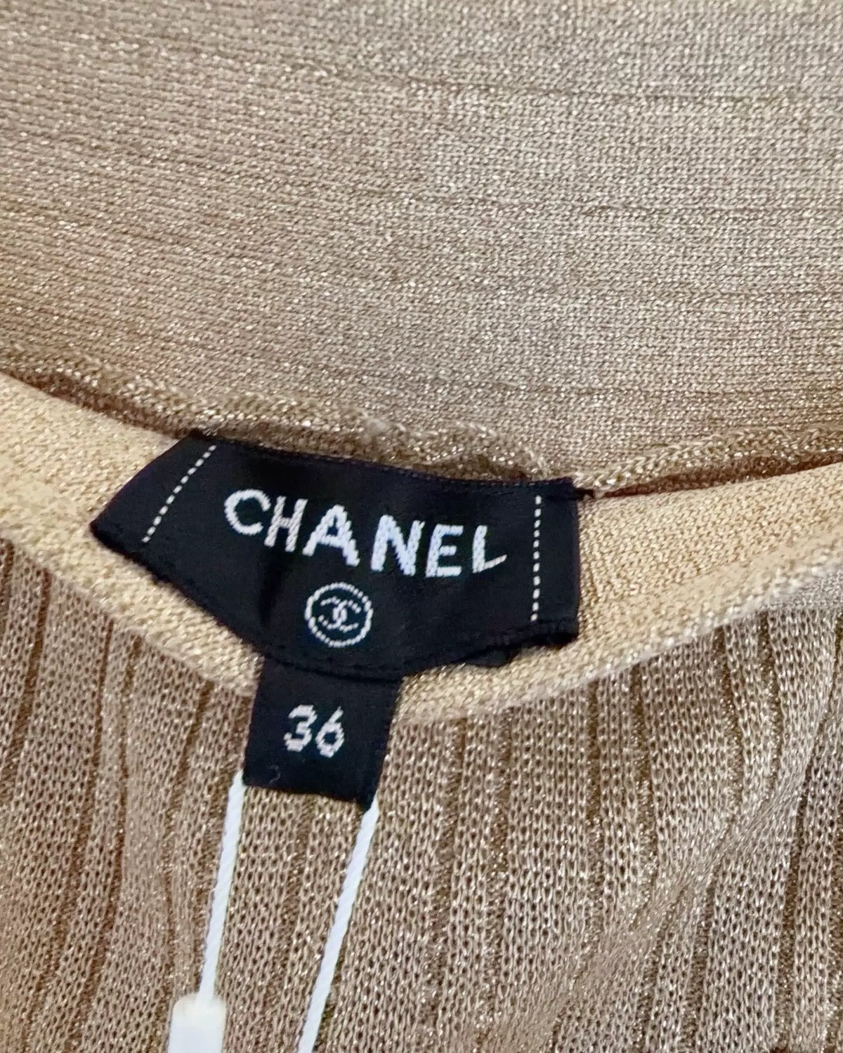 Chanel 23A CC Wide-Leg Trousers Beige/Ecru, Gold FR 36