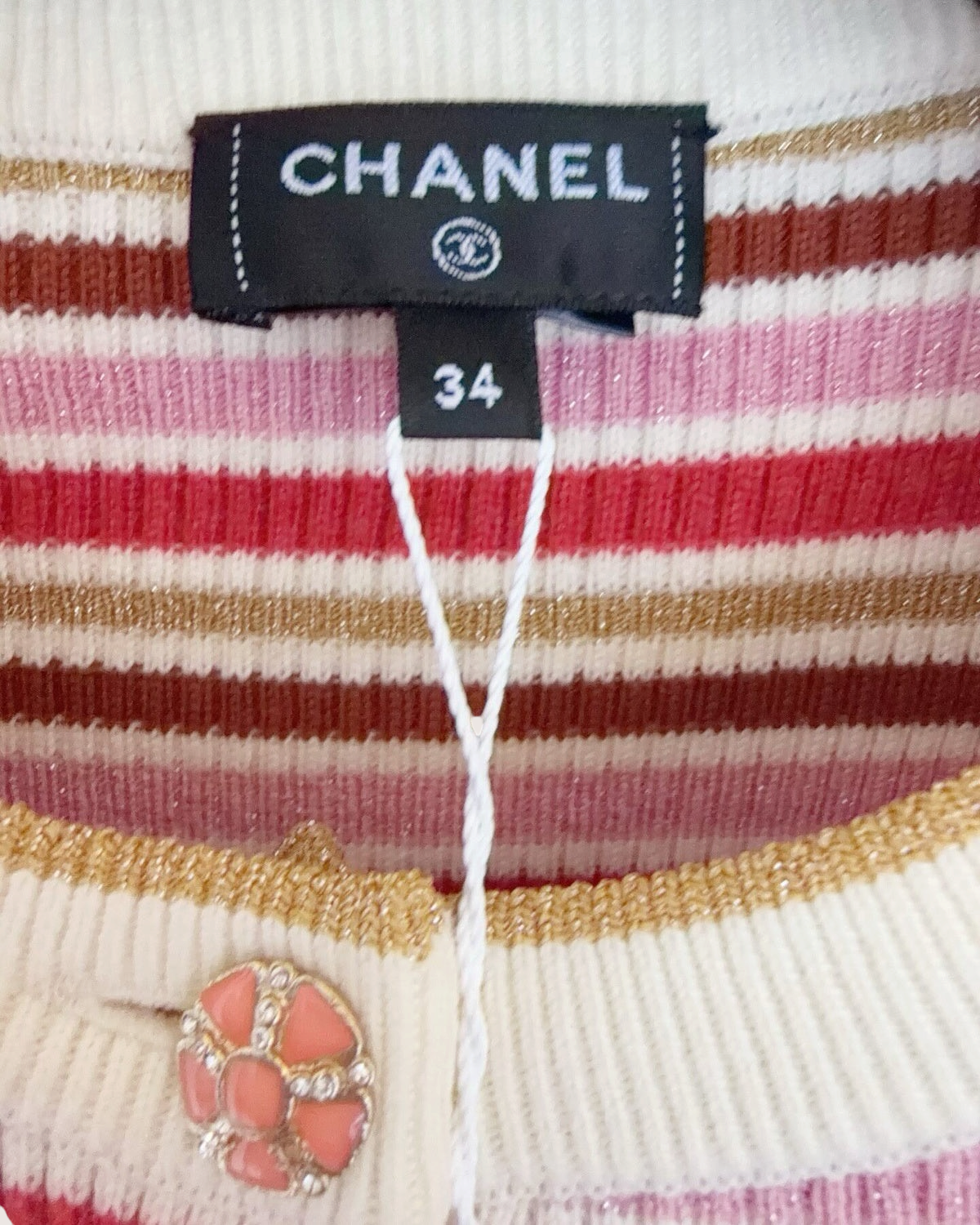 Chanel 26C Striped Polo Top Pink, Red, Multicolor FR 34
