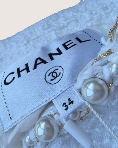 Chanel 25P Chain-Trim Tweed Jacket White FR 34