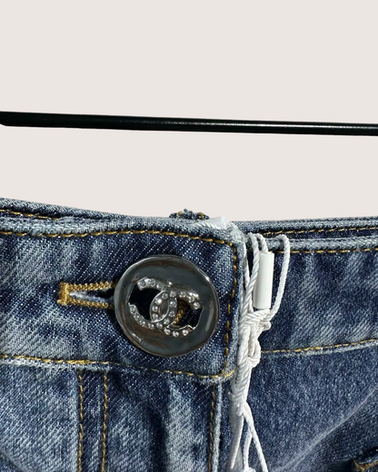 Chanel 24P Heart Pockets Denim Mini Skirt Blue FR 36
