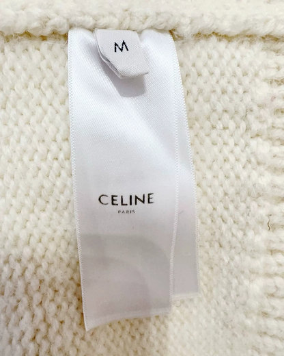 Celine Wool Triomphe Jacquard Sweater Beige/Ecru, Navy, Red FR 38