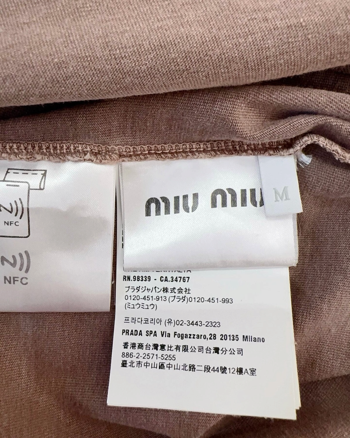 Miu Miu Long-Sleeve Logo T-Shirt Brown FR 38