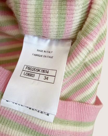 Chanel 25B Striped Short-Sleeve Sweater Pink, Green, White FR 34