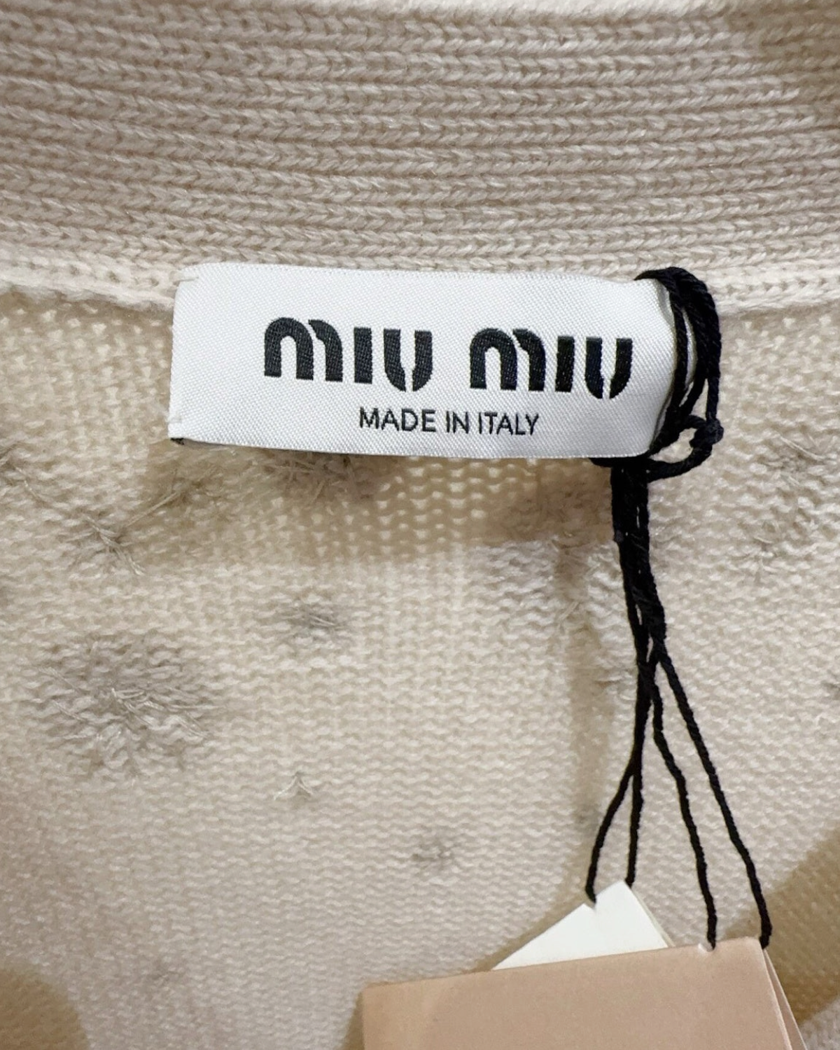 Miu Miu Cashmere Sequin Floral Cardigan Beige/Ecru, Gold FR 38
