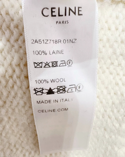 Celine Wool Triomphe Jacquard Sweater Beige/Ecru, Navy, Red FR 38