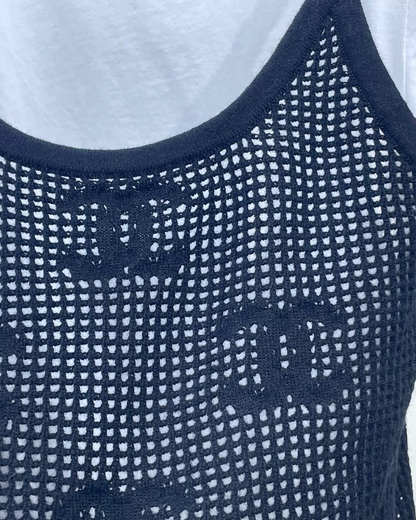 Chanel 22C T-Shirt w/ Net Camisole White, Black FR 34