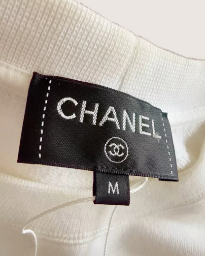 Chanel 20P Camellia Sequin Embroidered Logo Sweatshirt White, Black, Navy FR 38