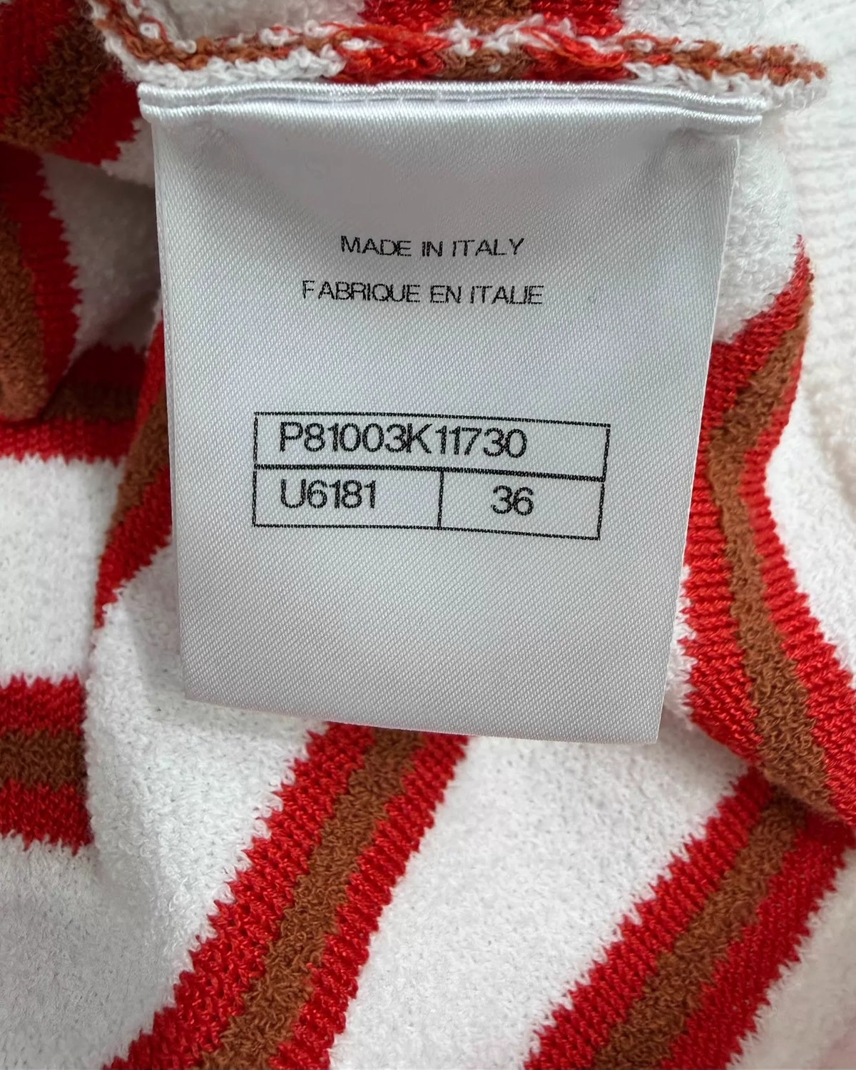 Chanel 26C Striped Short-Sleeve Polo Top White, Red, Brown FR 36