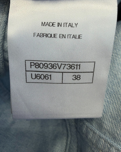 Chanel 26C Striped Wide-Leg Denim Jeans Blue, White FR 38