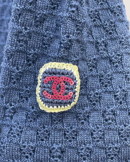 Chanel 26C Cashmere Openwork Cardigan Navy, Yellow, Purple FR 38