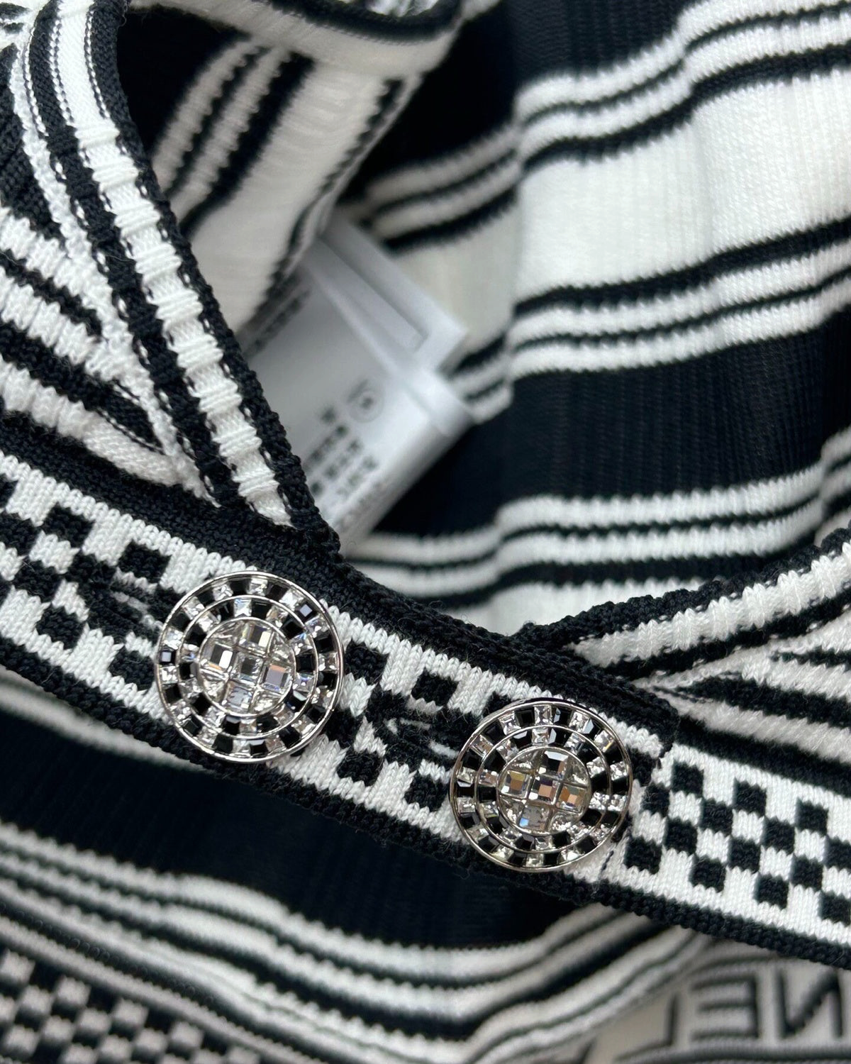Chanel 23C Striped Cutout-Back Short-Sleeve Top Black, White FR 38