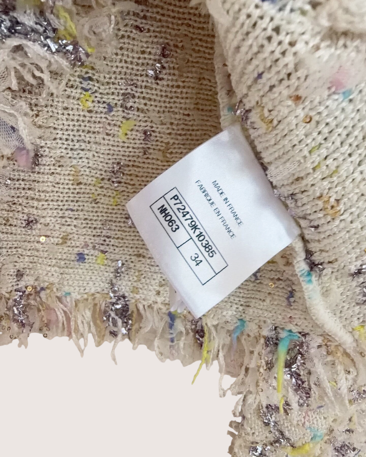 Chanel 22P Sequin Fringe Cropped Cardigan Beige/Ecru, Silver, Multicolor FR 34