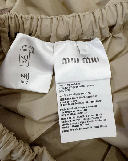 Miu Miu Drawstring Nylon Mini Skirt Beige/Ecru FR 34