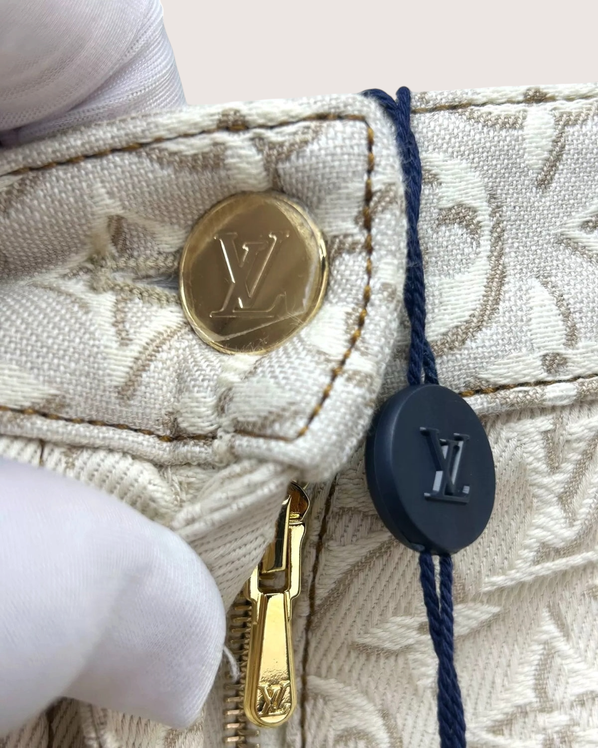Louis Vuitton 3D Monogram Wide-Leg Denim Jeans Beige/Ecru FR 36
