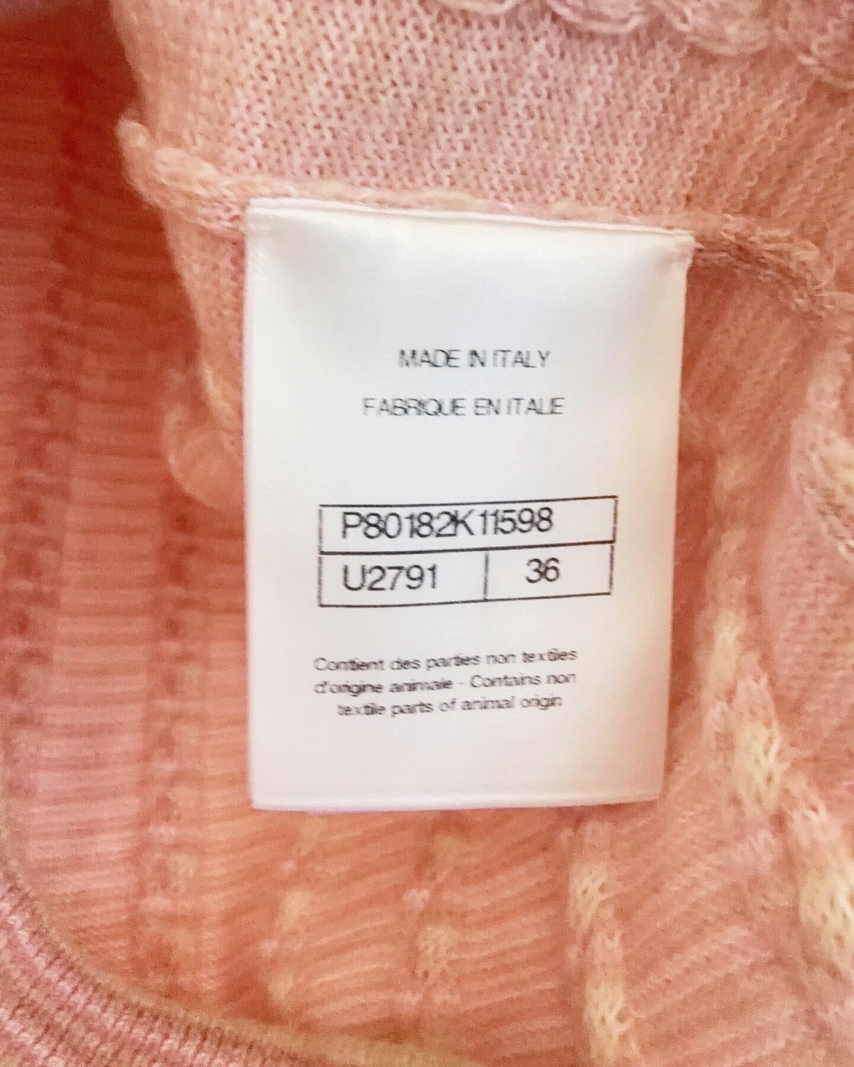 Chanel 25B Cashmere Feather-Trim Cardigan Pink, White FR 36