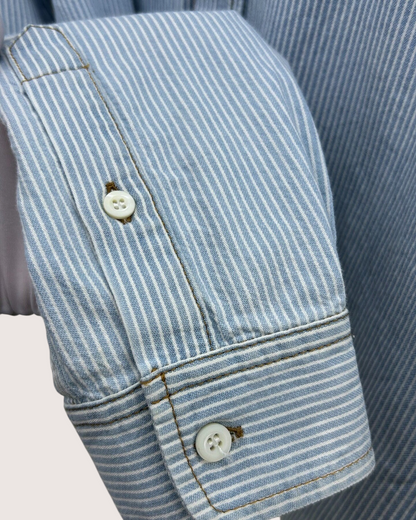 Miu Miu Cropped Striped Logo Shirt Blue, White FR 38