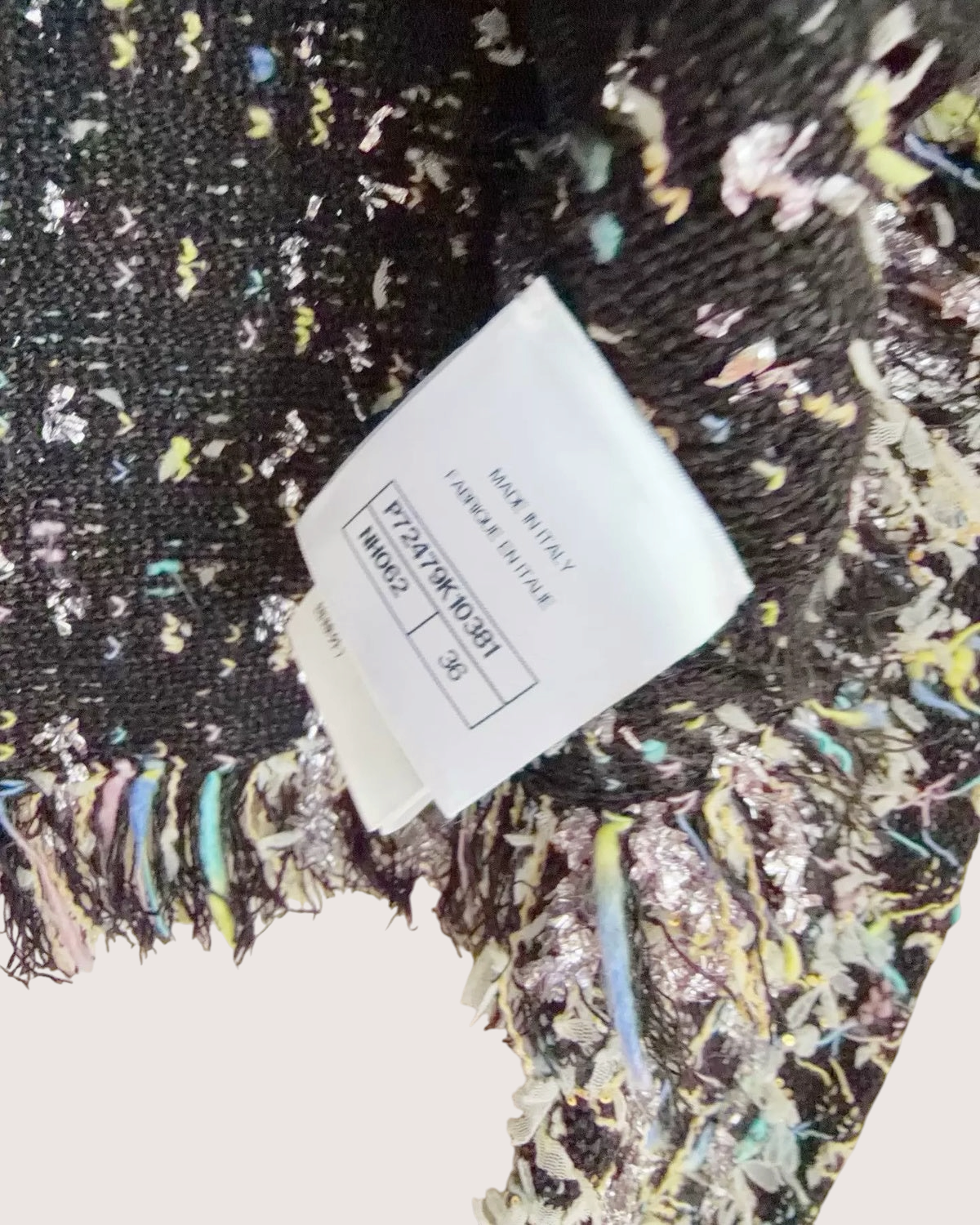 Chanel 22P Fringed Cardigan Black, White, Multicolor FR 36