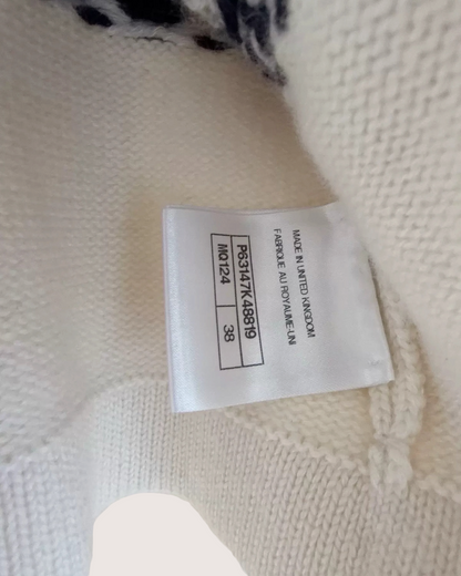 Chanel 20P Clover Cashmere Cardigan White, Navy, Beige/Ecru FR 38
