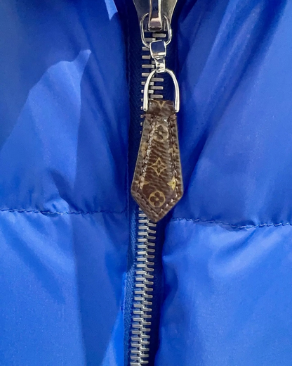Louis Vuitton Leather-Trim Puffer Jacket Blue, Brown FR 38