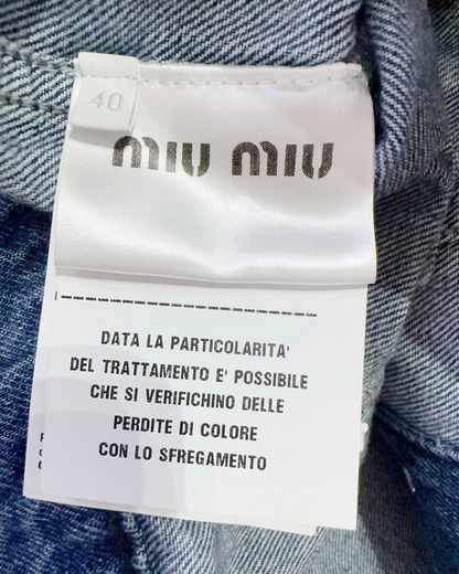 Miu Miu Cropped Denim Logo Jacket Blue FR 40