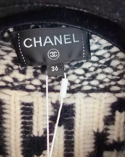 Chanel 20C Belted Cashmere Cardigan Grey, White, Black FR 36