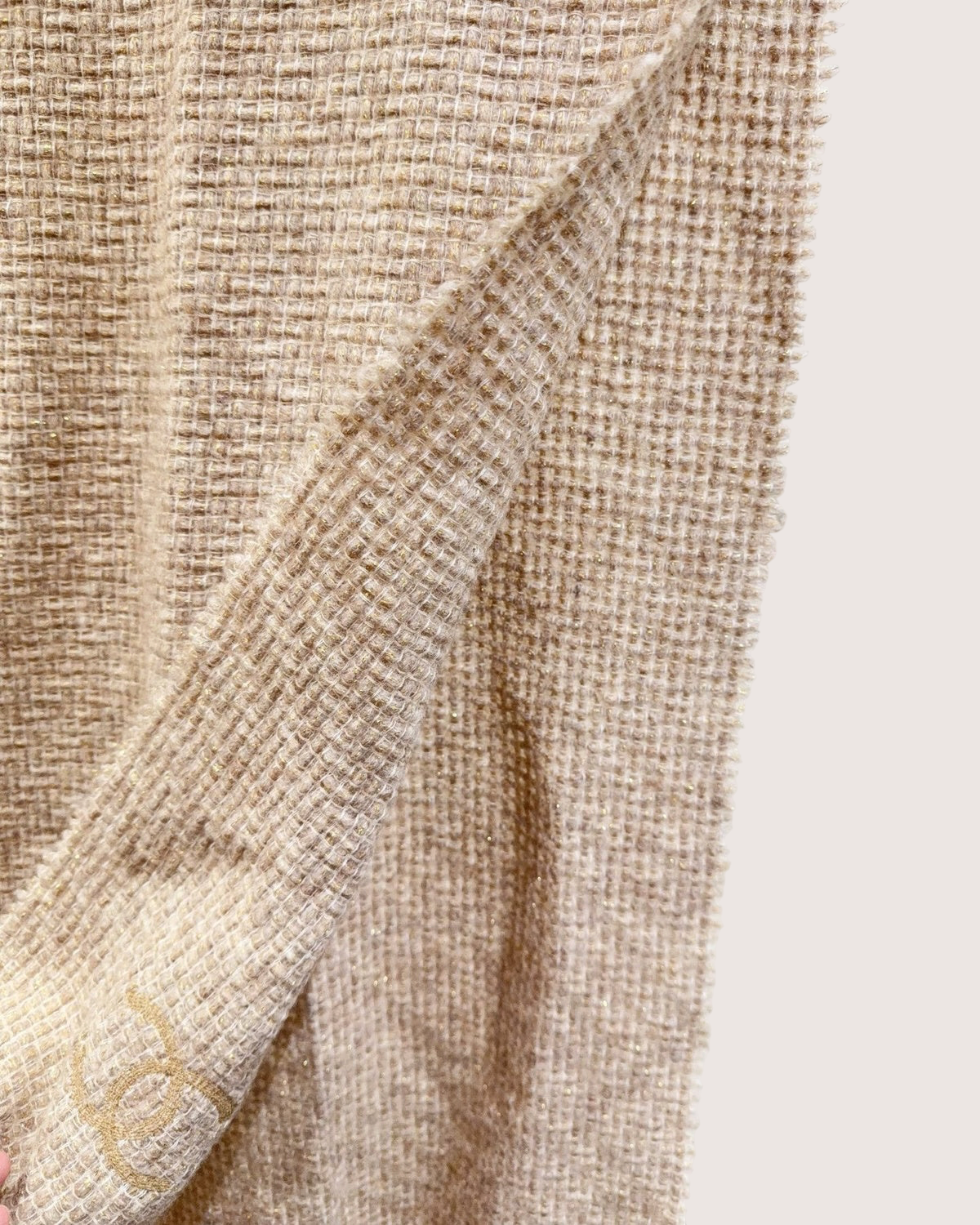 Chanel Tweed CC Scarf Beige/Ecru, Gold One Size