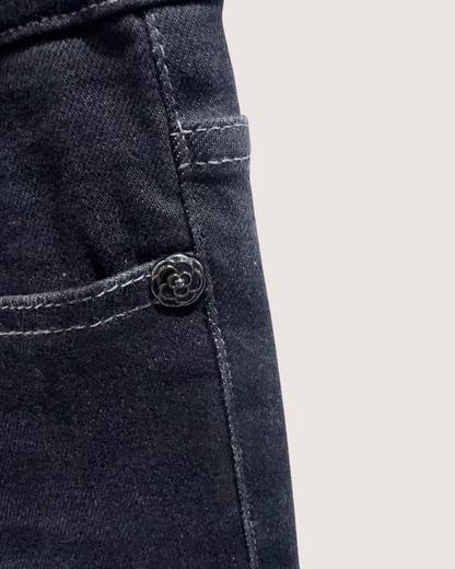 Chanel Skinny Lace-Trim Denim Jeans Black FR 36