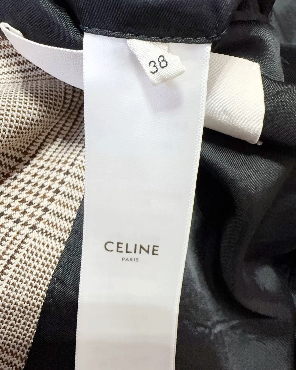 Celine Wool Prince of Wales Plaid Jacket Beige/Ecru, Brown FR 38