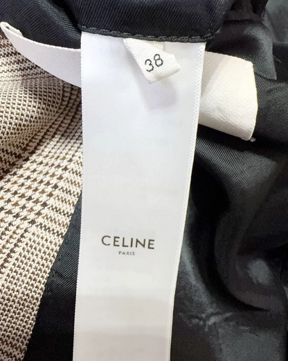 Celine Wool Prince of Wales Plaid Jacket Beige/Ecru, Brown FR 38