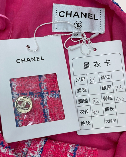 Chanel 24P Tweed Strappy Mid-Length Dress Pink, Blue, White FR 36