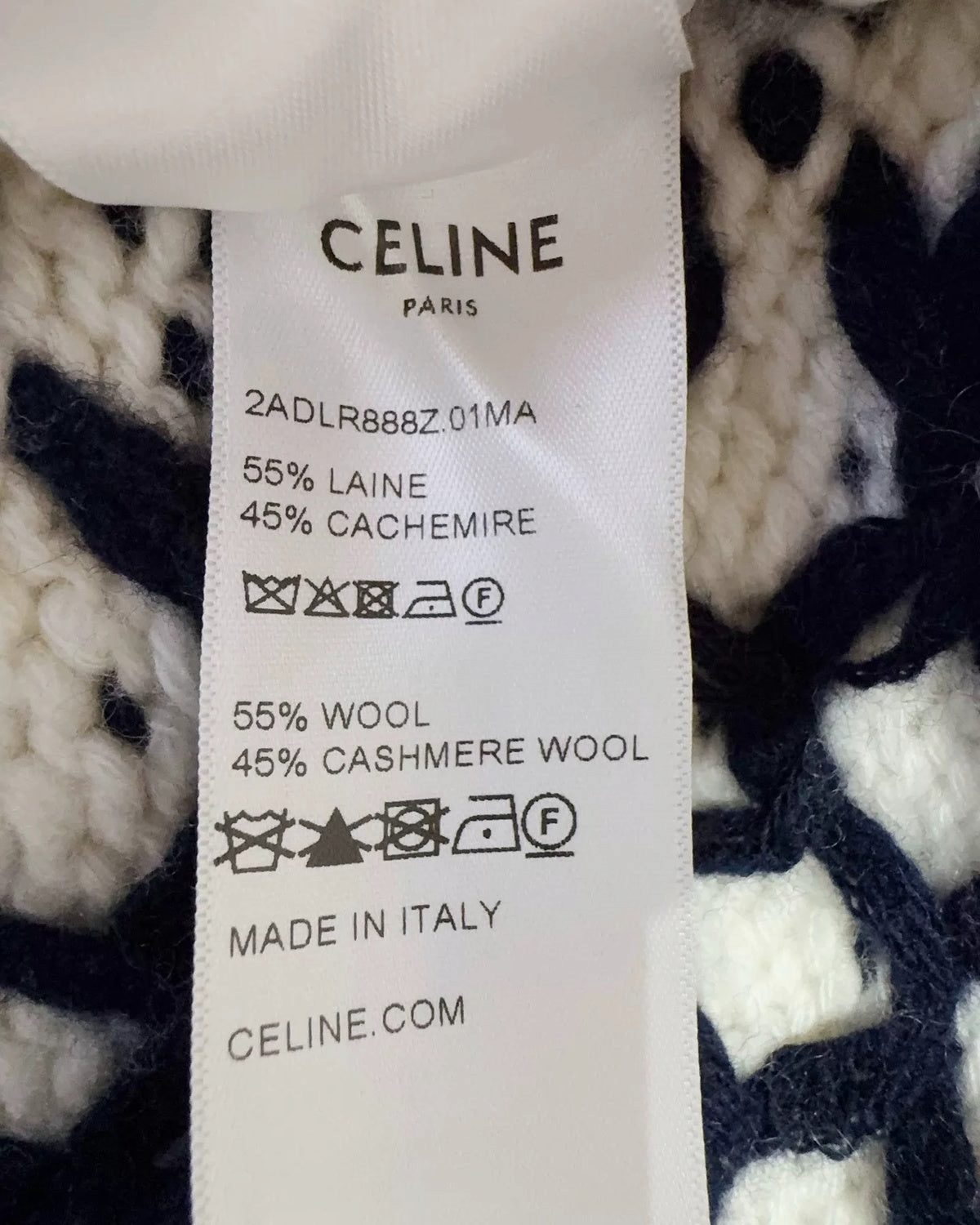 Celine Wool Fair Isle Sweater Beige/Ecru, Navy FR 38