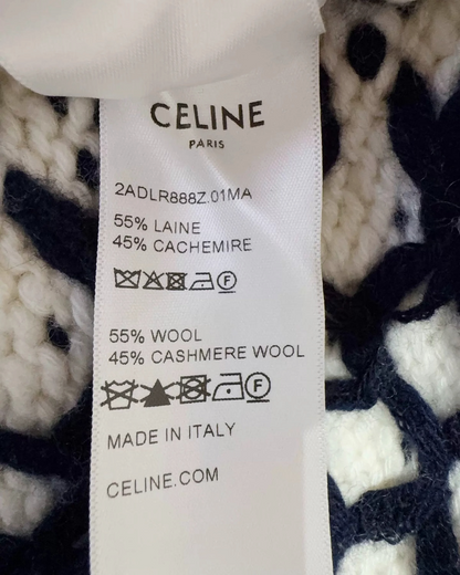 Celine Wool Fair Isle Sweater Beige/Ecru, Navy FR 38