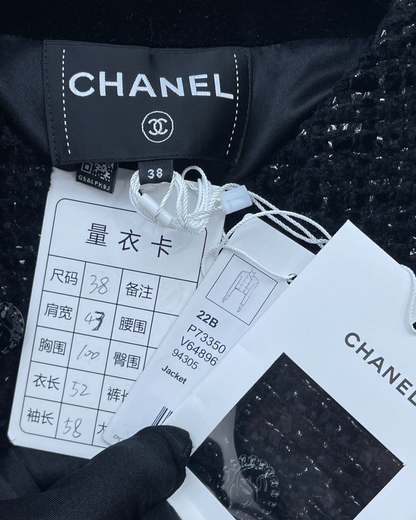 Chanel 22B Tweed Jacket Black FR 38